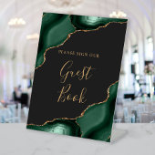 Agate Emerald Green Gold Dark Wedding Gastboek Reclamebord Met Voetstuk
