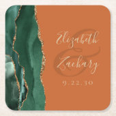 Agate Emerald Green Gold Verbrand Sinaasappel Wedd Kartonnen Onderzetters (Voorkant)