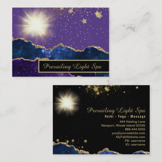 *~* Agate Energy Ball of Light Paars Gold Visitekaartje (Voorkant / Achterkant)