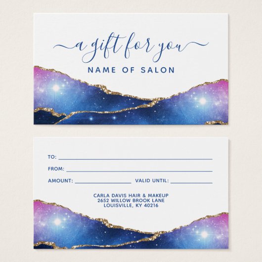 Agate Galaxy Celestial Stars Salon Gift Kaart (Voorkant /achterkant)
