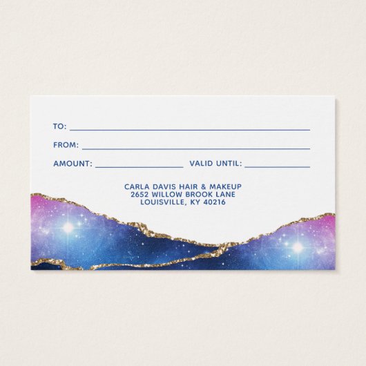 Agate Galaxy Celestial Stars Salon Gift Kaart (Achterkant)