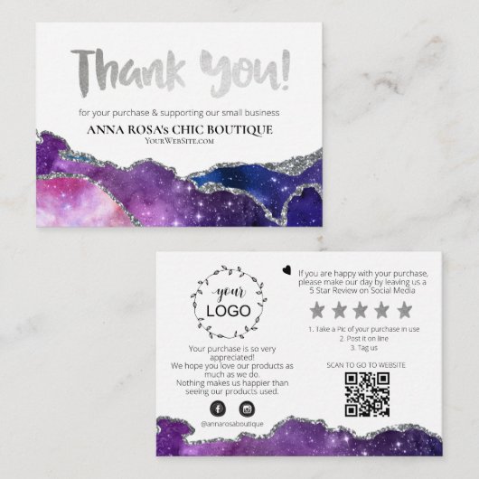 *~* AGATE Galaxy QR BEDANKT LOGO Review AP8 Informatiekaartje (Voorkant / Achterkant)