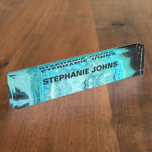 Agate Gemstone Geode Abstracte Art Custom Name Cut Naambordje (Zijkant)