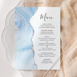 Agate Geode Baby Blue Zilver Glitter Bruiloft Menu