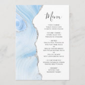 Agate Geode Baby Blue Zilver Glitter Bruiloft Menu (Voorkant)