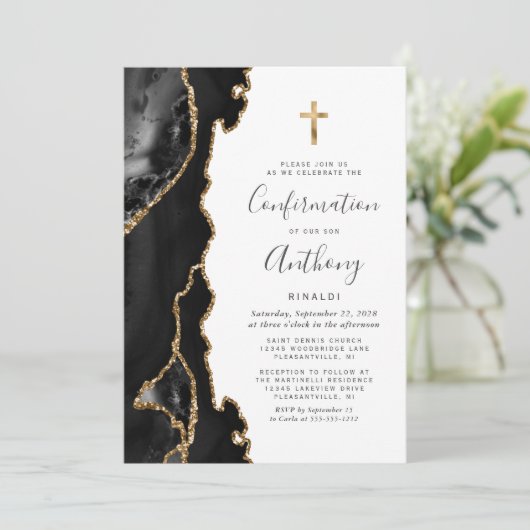 Agate Geode Black Gold Glitter Bevestiging Kaart (Staand voorkant)