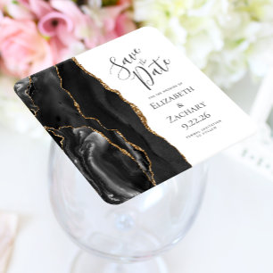 Agate Geode Black Gold Save the Date Kartonnen Onderzetters