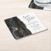 Agate Geode Black Gold Save the Date Kartonnen Onderzetters (Schuin)