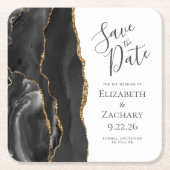 Agate Geode Black Gold Save the Date Kartonnen Onderzetters (Voorkant)