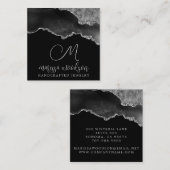 Agate Geode Black Silver Monogram Jewels Design Vierkante Visitekaartje (Voorkant / Achterkant)