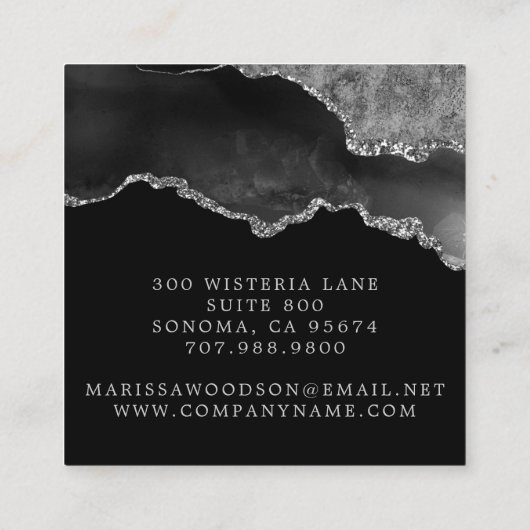 Agate Geode Black Silver Monogram Jewels Design Vierkante Visitekaartje (Achterkant)