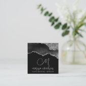 Agate Geode Black Silver Monogram Jewels Design Vierkante Visitekaartje (Staand voorkant)