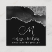 Agate Geode Black Silver Monogram Jewels Design Vierkante Visitekaartje (Voorkant)
