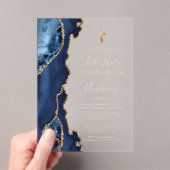 Agate Geode Blauw Goud Tekst Eerste Heilige Commun Acryl Uitnodigingen (Insitu (Draagbaar))