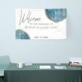 Agate geode blauw roos gouden kalligrafie bruiloft spandoek (Beurs)