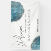 Agate geode blauw roos gouden kalligrafie bruiloft spandoek (Verticaal)