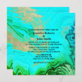 Agate Geode Blauwgroen Blue Green Gold Glitter Wed Kaart (Voorkant / Achterkant)