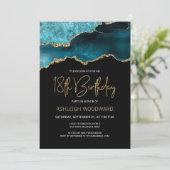 Agate Geode Blauwgroen Gold 18e verjaardag Kaart (Staand voorkant)