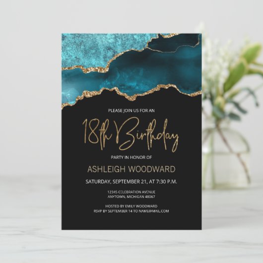Agate Geode Blauwgroen Gold 18e verjaardag Kaart (Staand voorkant)