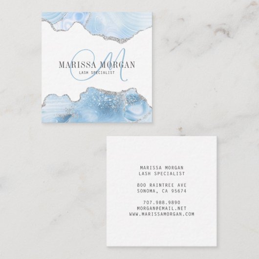 Agate Geode Blue Monogram Lash Specialist Vierkante Visitekaartje (Voorkant / Achterkant)