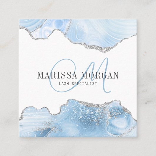 Agate Geode Blue Monogram Lash Specialist Vierkante Visitekaartje (Voorkant)