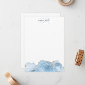 Agate Geode Blue Silver Monogram Notitiekaartje (Voorkant / Achterkant in situ)