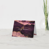 Agate Geode Bourgondië Gold Glitter Monogram Scrip Notitiekaartje (Voorkant)