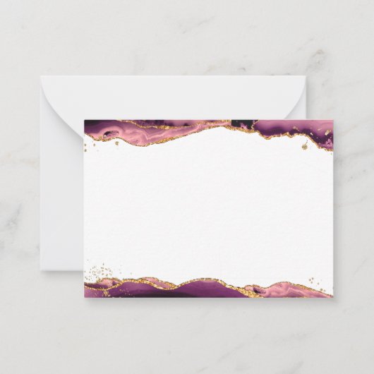 Agate Geode Bourgondië Gold Glitter Script Monogra Notitiekaartje (Achterkant)