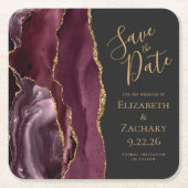 Agate Geode Bourgondië Goud Donker Save the Date Kartonnen Onderzetters (Voorkant)