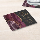 Agate Geode Burgundy Gold Dark Save the Date Kartonnen Onderzetters (Schuin)