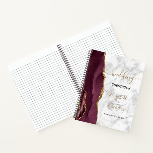 Agate Geode Burgundy Gold Marble Wedding Guest Notitieboek (Binnen)