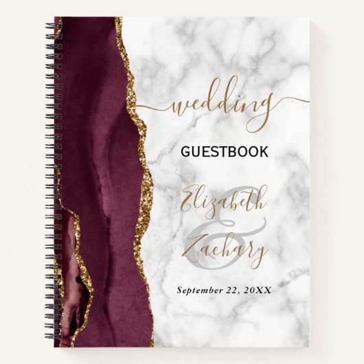 Agate Geode Burgundy Gold Marble Wedding Guest Notitieboek (Voorkant)
