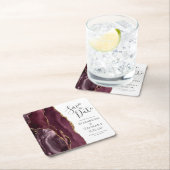 Agate Geode Burgundy Gold Save the Date Kartonnen Onderzetters (Insitu)