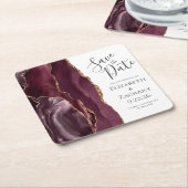 Agate Geode Burgundy Gold Save the Date Kartonnen Onderzetters (Schuin)