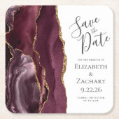 Agate Geode Burgundy Gold Save the Date Kartonnen Onderzetters (Voorkant)