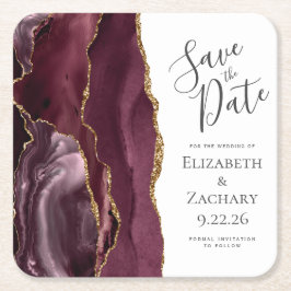 Agate Geode Burgundy Gold Save the Date Kartonnen Onderzetters