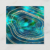 Agate Geode Cosmic Crystals Blue Green Glitter Vierkante Visitekaartje (Achterkant)
