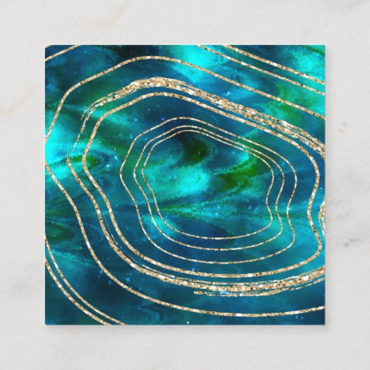 Agate Geode Cosmic Crystals Blue Green Glitter Vierkante Visitekaartje (Achterkant)