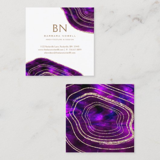 Agate Geode Cosmic Crystals Gold Glitter Vierkante Visitekaartje (Voorkant / Achterkant)