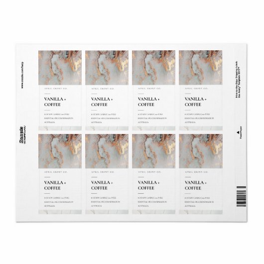 AGATE GEODE DUSKY GRAY COPPER GOLD CANDLE ETIKET (Full Sheet)