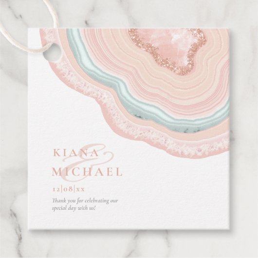 Agate Geode Glitter Dank u Roos Gold ID647 Bedankjes Labels (Voorkant)