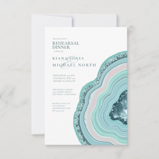 Agate Geode Glitter Rehearsal Dinner Blauwgroen ID Kaart (Voorkant)