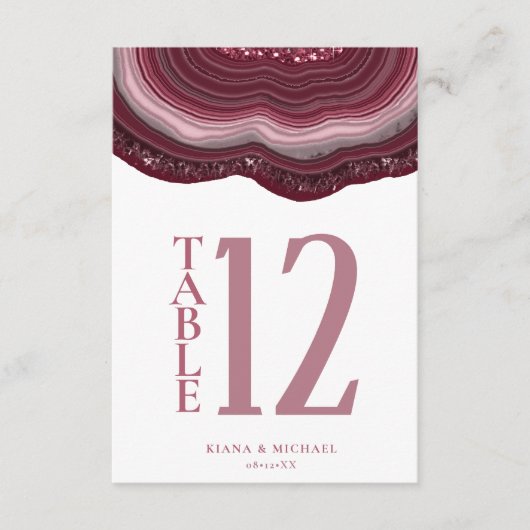Agate Geode Glitter Table Number Burgundy ID647 Kaart (Voorkant)
