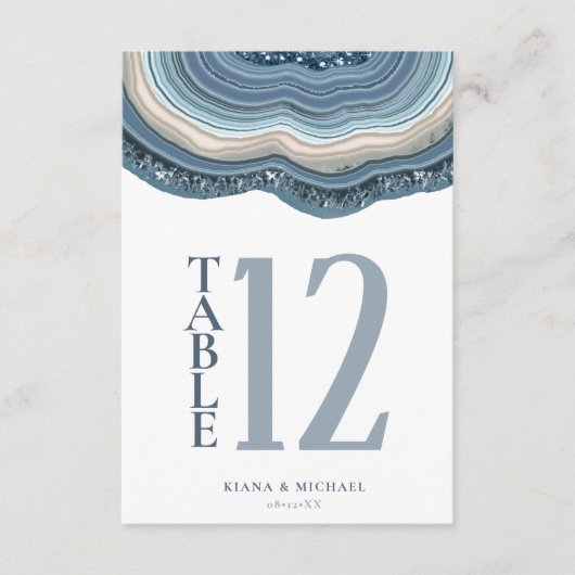 Agate Geode Glitter Table Number Dusty Blue ID647 Kaart (Voorkant)