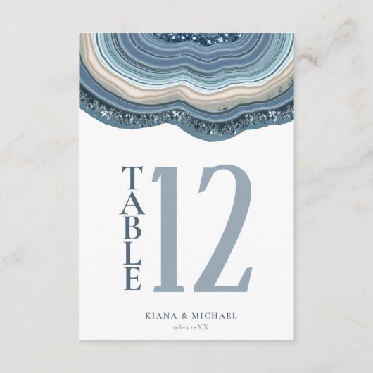 Agate Geode Glitter Table Number Dusty Blue ID647 Kaart (Achterkant)