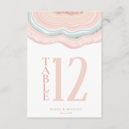 Agate Geode Glitter Table Number Roos Gold ID647 Kaart (Voorkant)