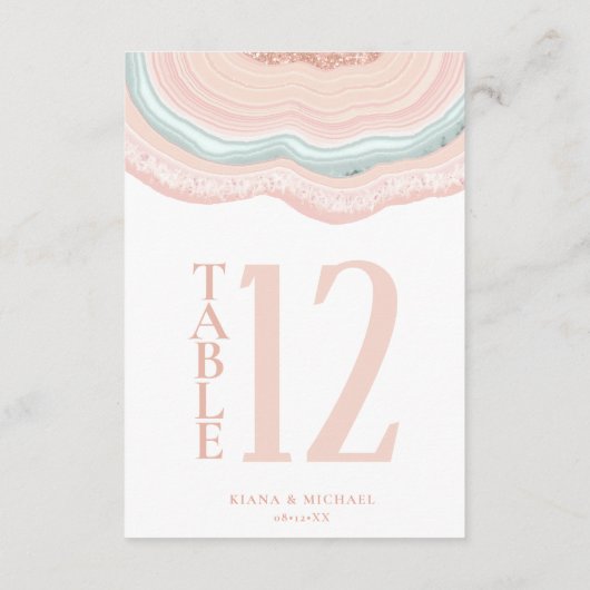 Agate Geode Glitter Table Number Roos Gold ID647 Kaart (Achterkant)