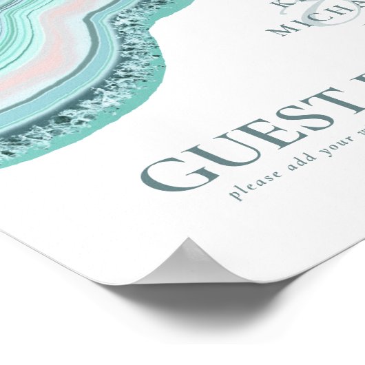 Agate Geode Glitter Trouw Gastboek Teal ID647 Poster (Hoek)