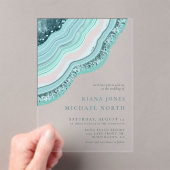 Agate Geode Glitter Wedding Blauwgroen ID647 Acryl Uitnodigingen (Insitu (Draagbaar))