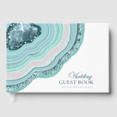 Agate Geode Glitter Wedding Blauwgroen ID647 Gastenboek (Voorkant)